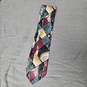 J.T. Beckett Neck Tie 100% Silk Burgundy Teal Black Abstract Made in USA